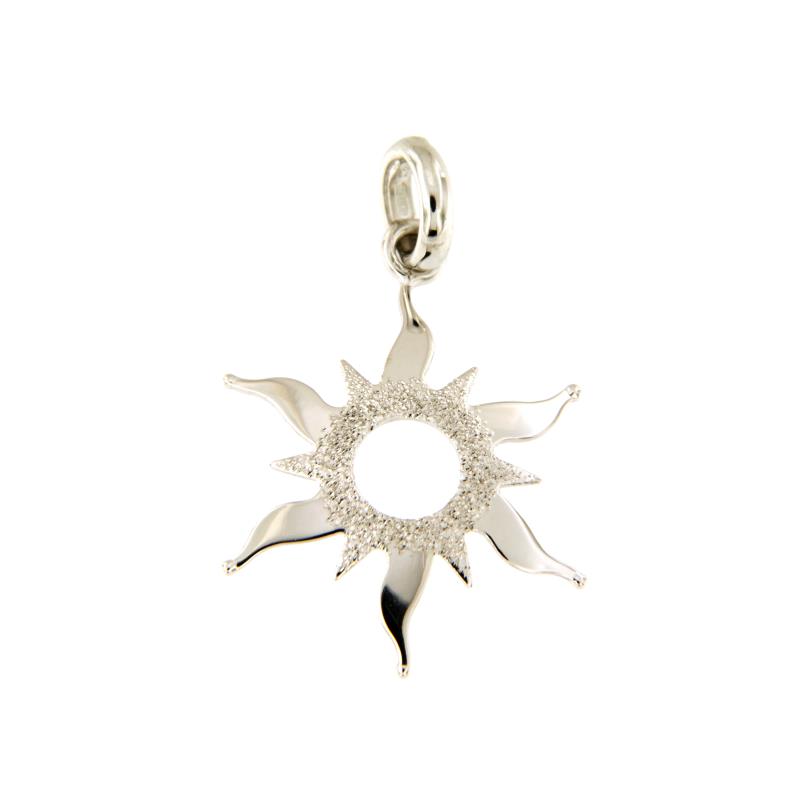 CIONDOLO ORO BIANCO 750/1000 SOLE SEMI-DIAMANTATO - 