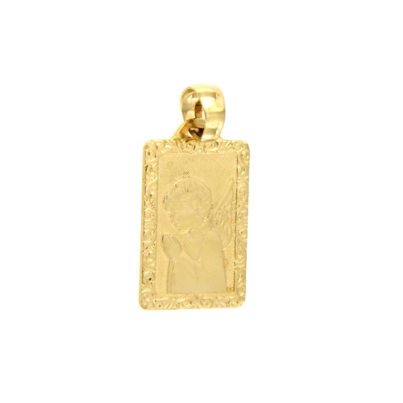 MEDAGLIETTA RELIGIOSA ORO GIALLO 750/1000 RETTANGOLARE LAVORATA CON ANGIOLETTO - 