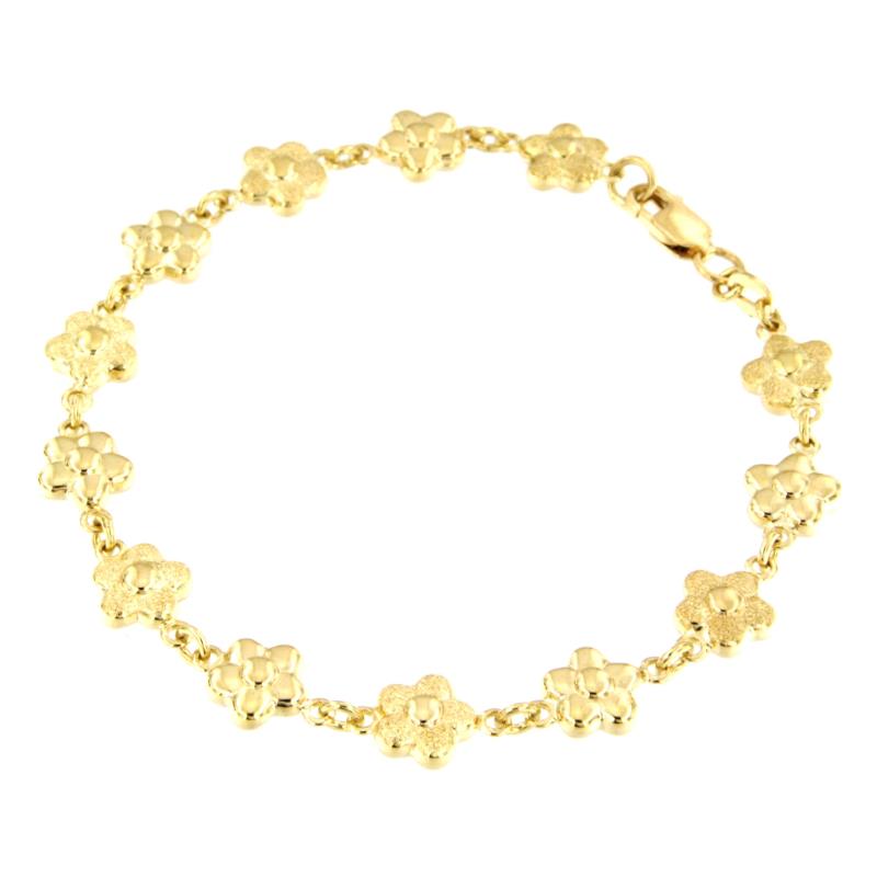 BRACCIALE ORO GIALLO 750/1000 CON FIORI SEMI-DIAMANTATI - CM.19 - 