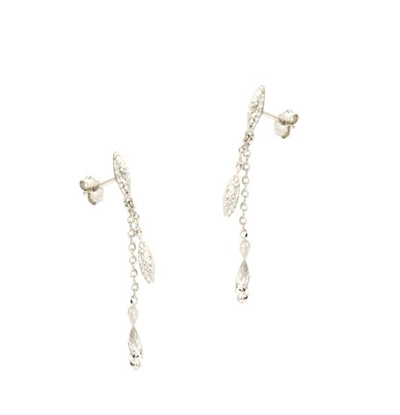 COPPIA ORECCHINI ORO BIANCO 750/1000 PENDENTI MARTELLATI - 
