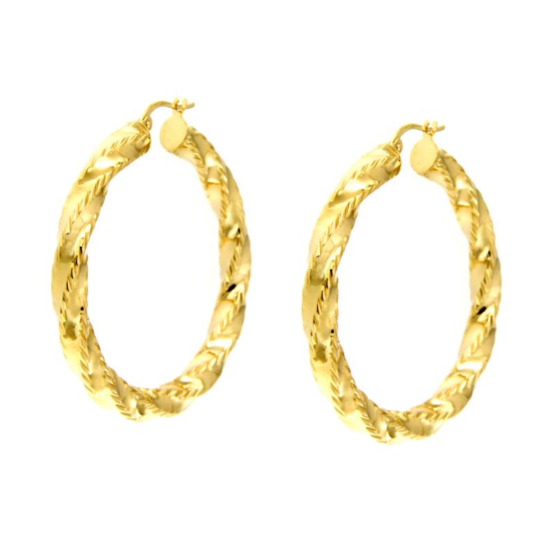 COPPIA ORECCHINI ORO GIALLO 750/1000 CERCHI RITORTI - 