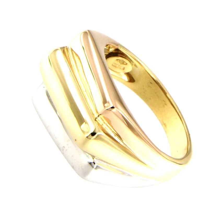 ANELLO TRE ORI 750/1000 MIS A RETTANGOLI SOVRAPPOSTI  - MIS.  16 - 