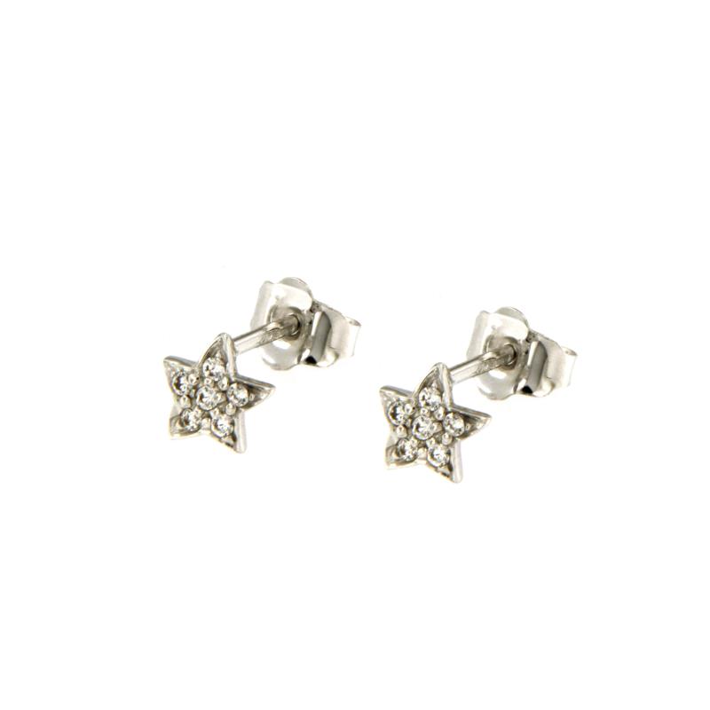 COPPIA ORECCHINI ORO BIANCO 750/1000 STELLINE CON ZIRCONI - 