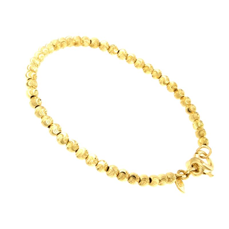 BRACCIALE ORO GIALLO 750/1000 SFERE SEMI-ZIGRINATE CON TARGHETTA A CUORE - CM 20 - 