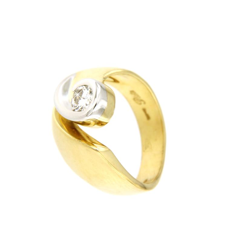 POLELLO - ANELLO - DUE ORI 750/1000 - CON DIAMANTE TAGLIO BRILLANTE CT 0.25 H - VS - MIS. 9 - 