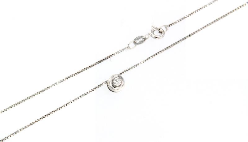 COLLANA ORO BIANCO 750/1000 PUNTO LUCE A CIPOLLINO CON DIAMANTE TAGLIO BRILLANTE CT 0.05 G - SI3 - CM. 40 - 