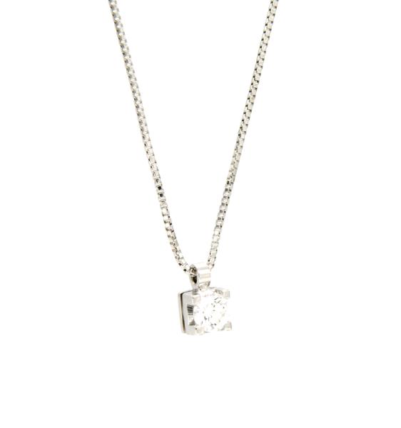 COLLANA ORO BIANCO 750/1000 PUNTO LUCE A GRIFFE CON DIAMANTE TAGLIO BRILLANTE CT 0.33 G - VS - CM. 42 - 