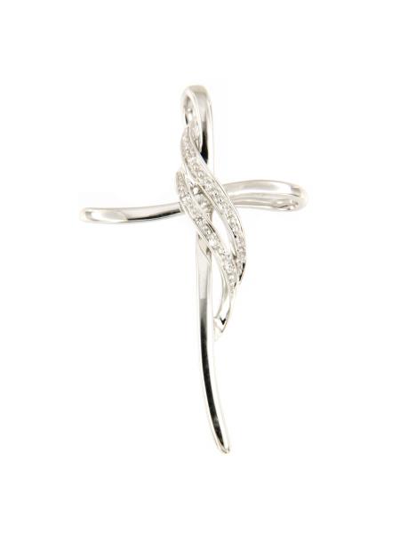 CIONDOLO ORO BIANCO 750/1000 CROCE CON DIAMANTI TAGLIO BRILLANTE CT 0,03 TOTALI G - SI3 - 
