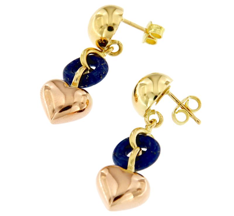 ORECCHINI PENDENTI 2 ORI 750/1000  CON PIETRE - 