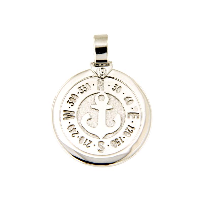 CIONDOLO ORO BIANCO 750/1000 SEMI-SATINATO CON ANCORA E PUNTI CARDINALI - 