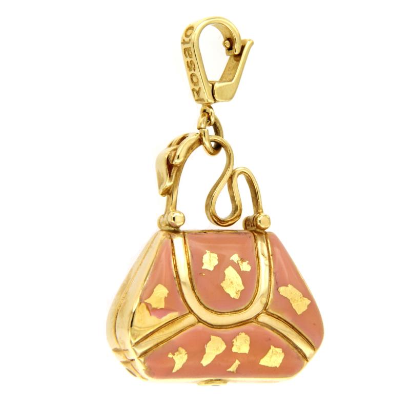 ROSATO - CIONDOLO - ORO GIALLO 750/1000 - BORSETTA SMALTATA - 