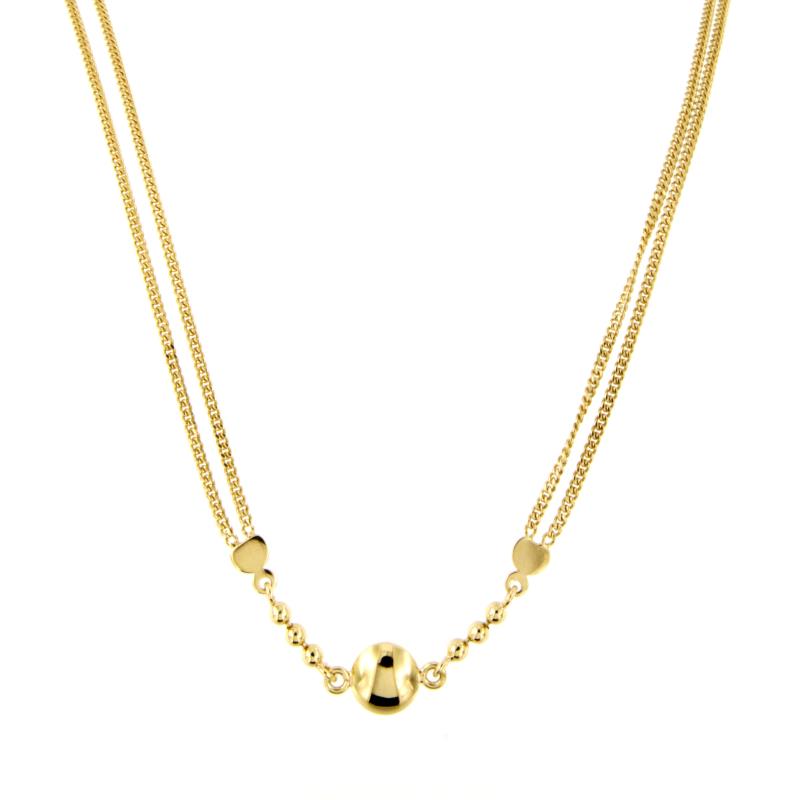 GIROCOLLO ORO GIALLO 750/1000 MAGLIA GRUMETTA DOPPIO FILO CON SFERA CENTRALE - CM 43 - 