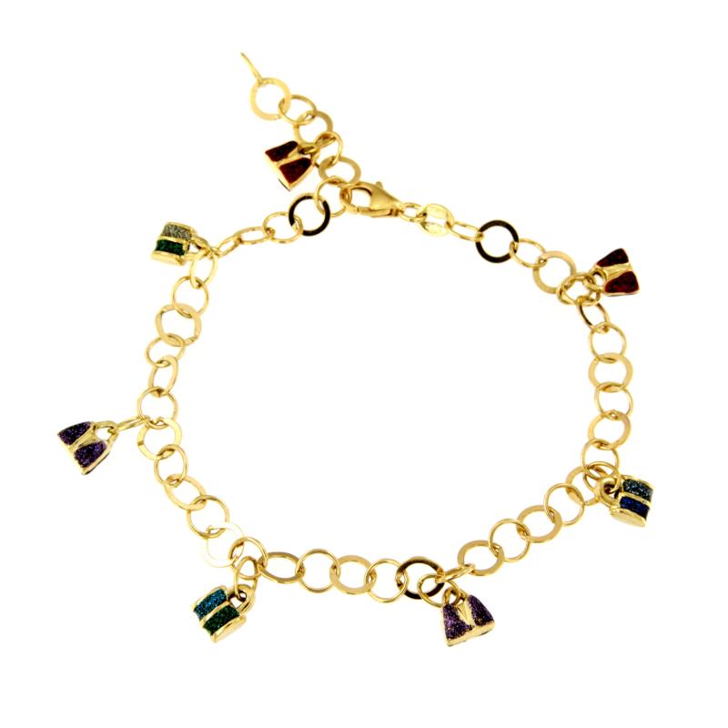 BRACCIALE ORO GIALLO 750/1000 MAGLIA ROLÒ CON BORSETTE PENDENTI - CM 20 - 