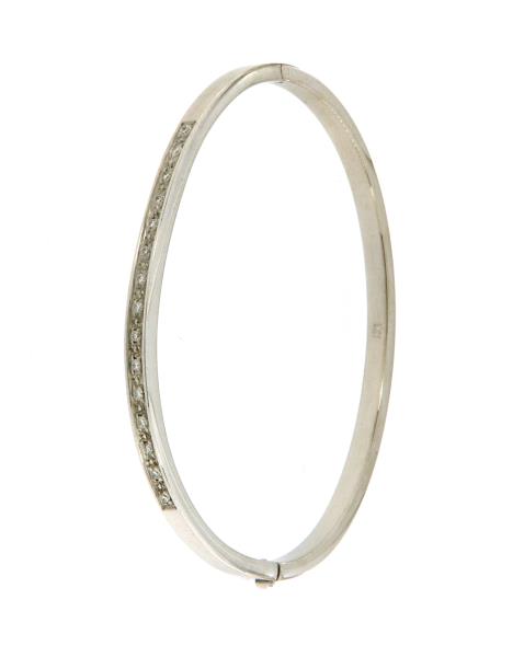 BRACCIALE ORO BIANCO 750\1000  CERCHIO RIGIDO CON 14 DIAMANTINI - 