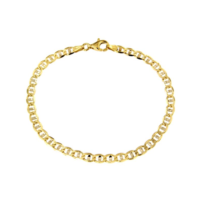 BRACCIALE DUE ORI 750/1000 MAGLIA GRUMETTA CON TRAVERSINO SEMI-MARTELLATO - CM. 20.5 - 