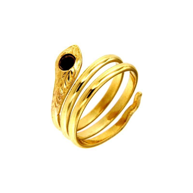 ANELLO ORO GIALLO 750/1000 SERPENTE CON SINTESI ROSSA - MIS. 5 - 