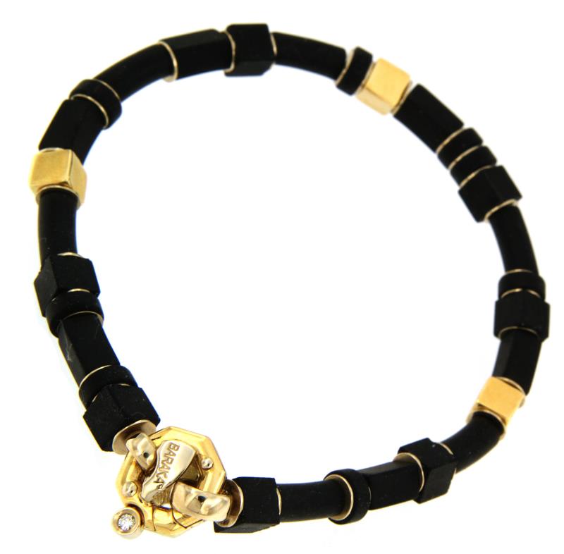 BARAKA' - BRACCIALE - ORO GIALLO 750/1000 E CAUCCIU' - CON DIAMANTE DA CT. 0,02 - BR21210 - BARAKA
