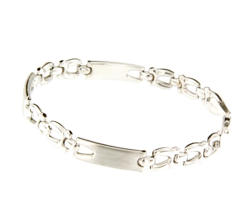 BRACCIALE ORO BIANCO 750/1000 MAGLIA CON PIASTRINE SEMI-SATINATE - CM. 19 - 