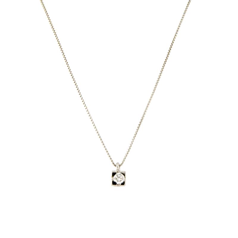 COLLANA ORO BIANCO 750/10000 PUNTO LUCE A GRIFFE CON DIAMANTE TAGLIO BRILLANTE CT 0.05 H - SI2 - CM 42 - 