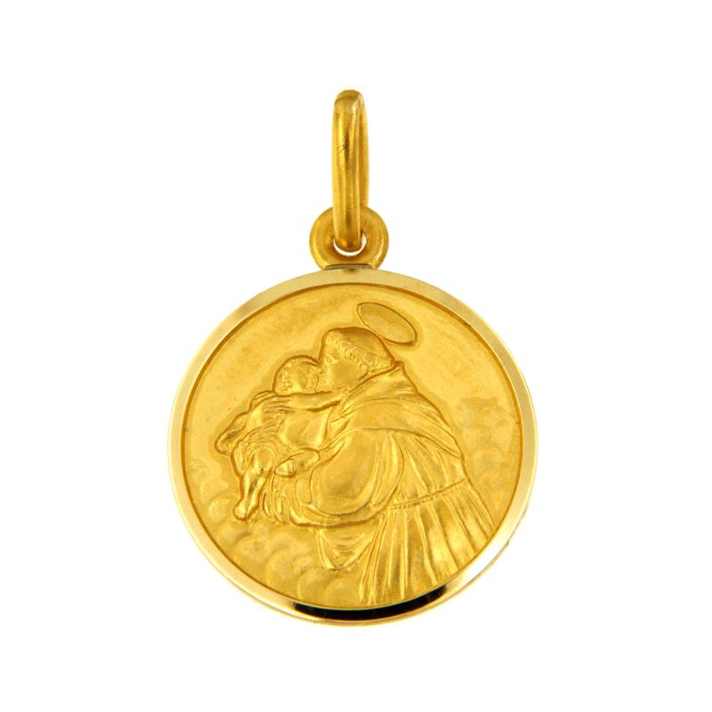 MEDAGLIETTA ORO GIALLO 750/1000 TONDA CON IMMAGINE RELIGIOSA - 