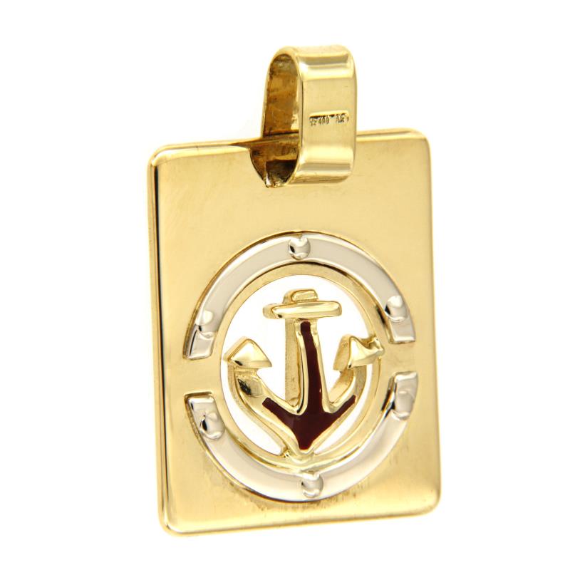 MEDAGLIA DUE ORI 750/1000 CON ANCORA SMALTATA CM. 2,7X1,9 - 