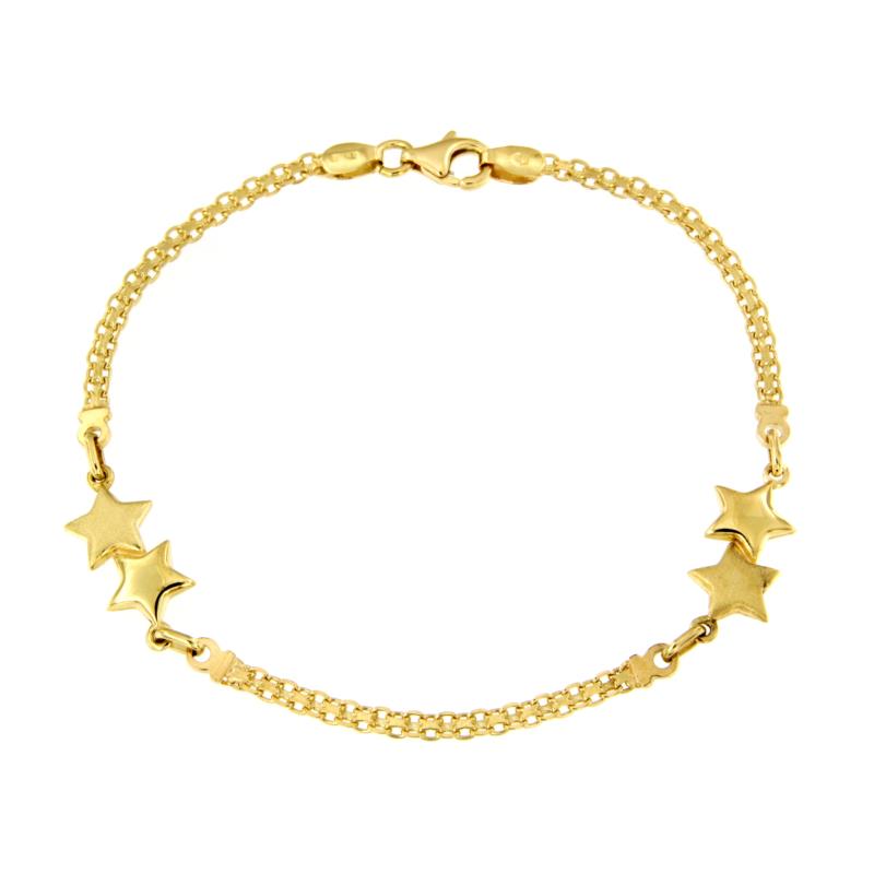 BRACCIALE ORO GIALLO 750/1000 MAGLIA FANTASIA CON STELLE - CM 19 - 