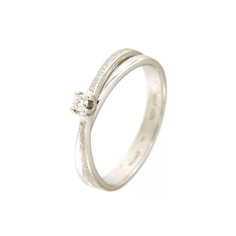 MILUNA - SOLITARIO ORO BIANCO 750/1000 - DOPPIO FILO SEMI-DIAMANTATO CON DIAMANTE TAGLIO BRILLANTE CT 0.05 G - SI1 - MIS. 14 - MILUNA