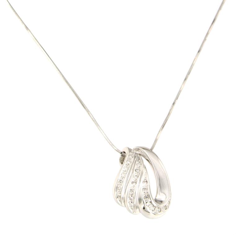 MILUNA - CATENA CON PENDENTE - ORO BIANCO 750/1000 - CON DIAMANTI TAGLIO BRILLANTE CT 0.10 TOT. H - SI2 - 42 CM - MILUNA