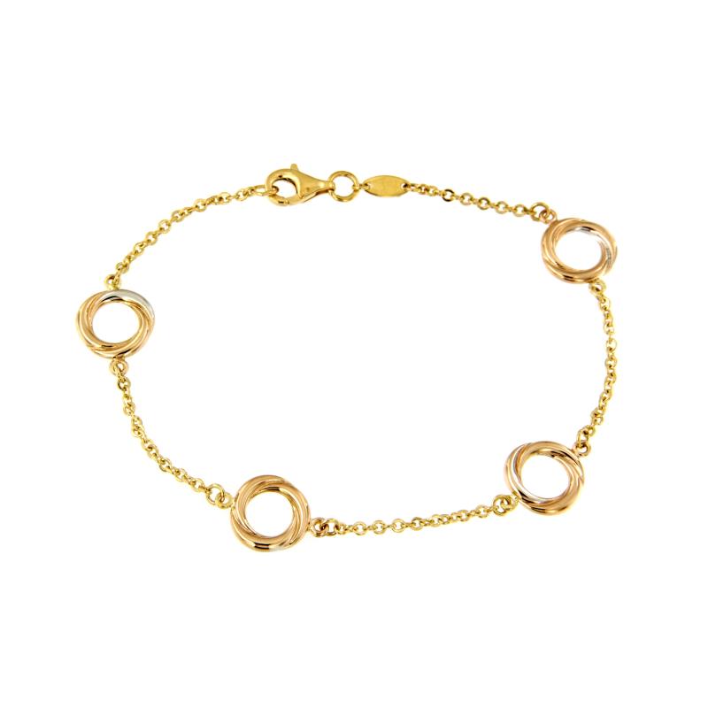 BRACCIALE TRE ORI 750/1000 MAGLIA ROL&Ograve; ALTERNATA A CERCHI RITORTI - CM. 18.5 - 