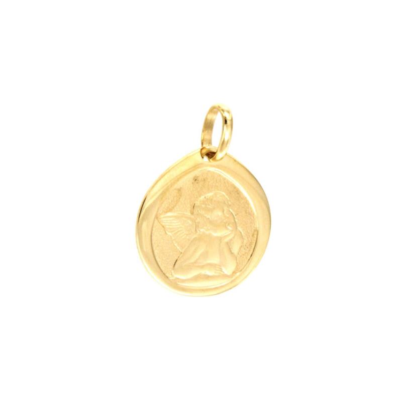 MEDAGLIETTA RELIGIOSA ORO GIALLO 750/1000 ZIGRINATA CON ANGIOLETTO - 