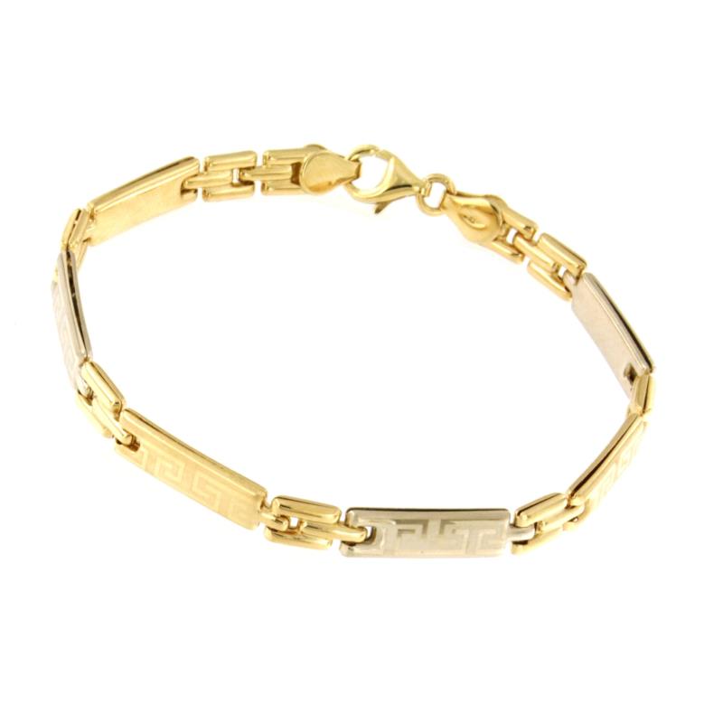 BRACCIALE DUE ORI 750/1000 A SEGMENTI SEMISERIGRAFATI - CM.19.5 - 