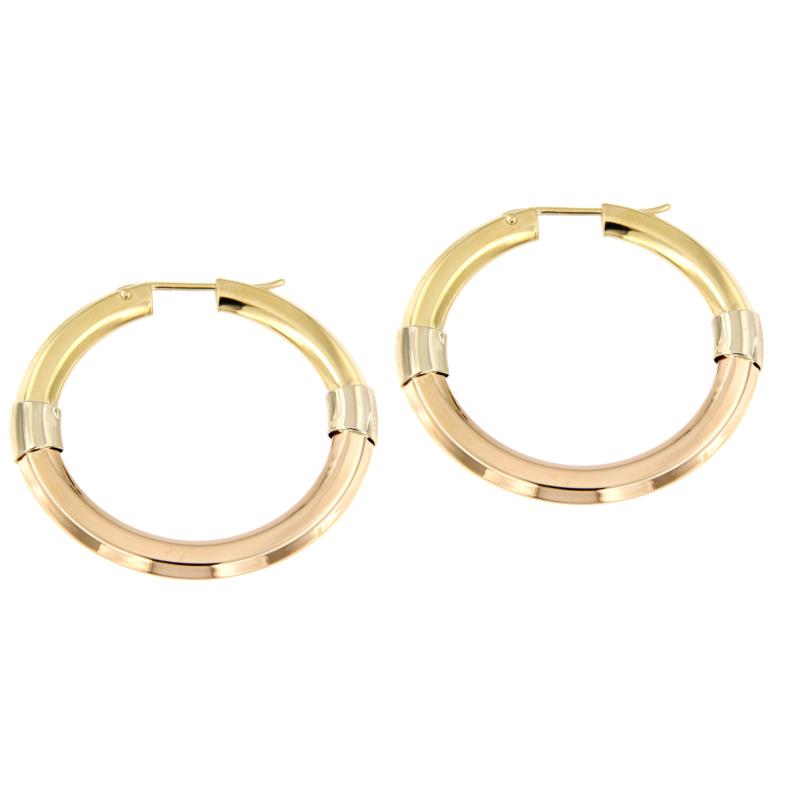 COPPIA ORECCHINI TRE ORI 750/1000 CERCHI - 