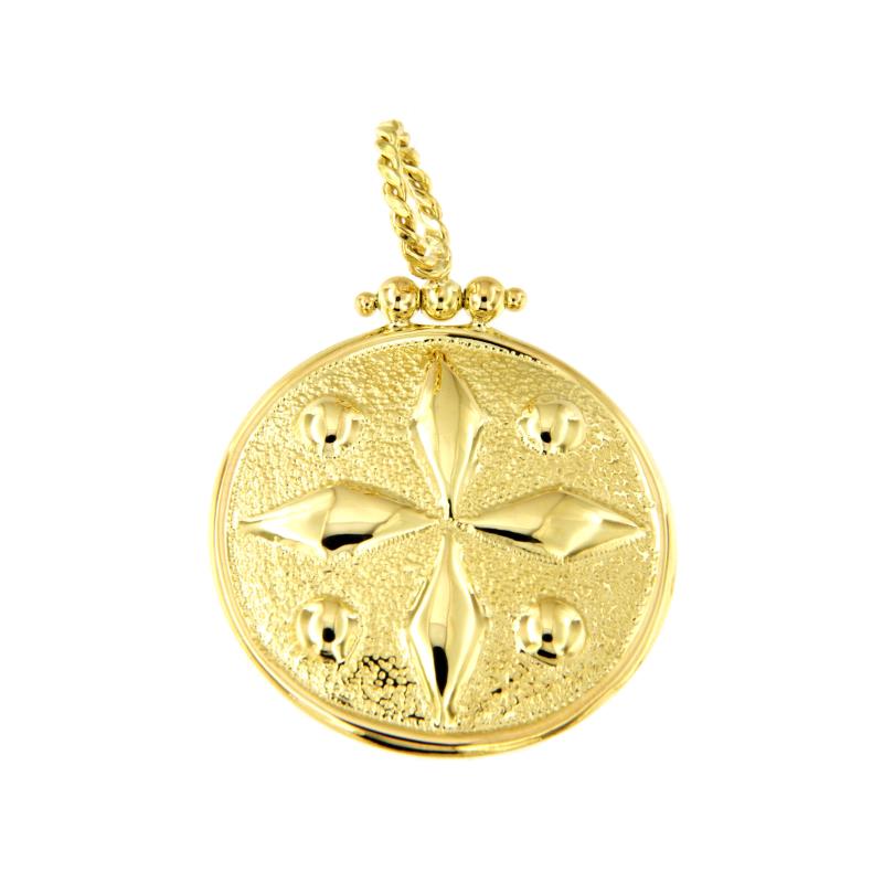 CIONDOLO ORO GIALLO 750/1000 DISCO CON LAVORAZIONE LUCIDO/MARTELLATA - 