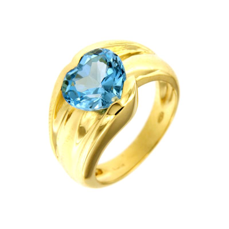ANELLO ORO GIALLO 750/1000 CON TOPAZIO AZZURRO A CUORE &ndash; MIS.15 - 