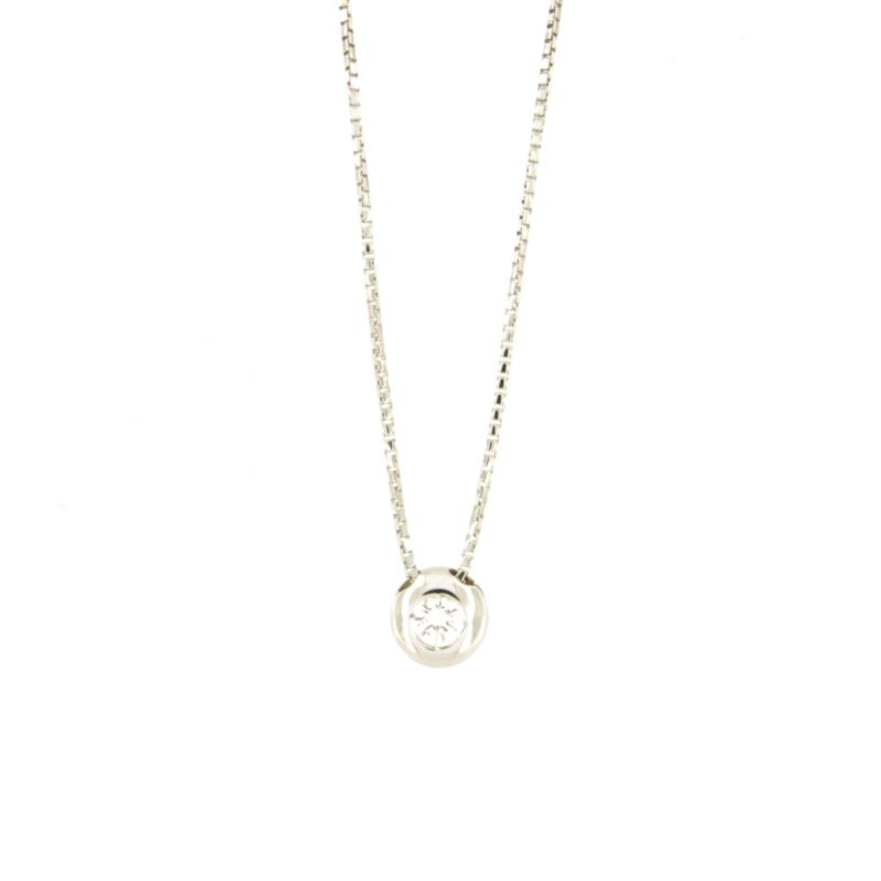 COLLANA ORO BIANCO 750/1000 PUNTO LUCE A CIPOLLINO CON DIAMANTE TAGLIO BRILLANTE CT 0.12 G - SI1 - CM. 41 - 