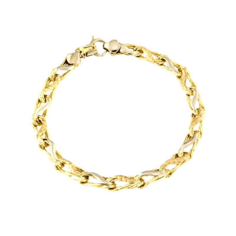 BRACCIALE DUE ORI 750/1000 MAGLIA TIPO GRUMETTA DOPPIA SEMI-ZIGRINATA - CM. 19 - 