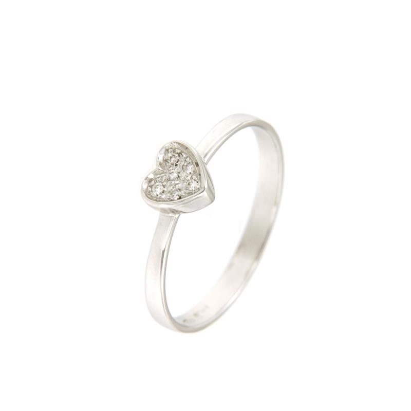 DONNAORO - ANELLO -  ORO BIANCO 750/1000 - CUORE CON PAV&Egrave; DI DIAMANTI TAGLIO BRILLANTE CT 0.03 TOTALI - G - SI1 - MIS 13 - 
