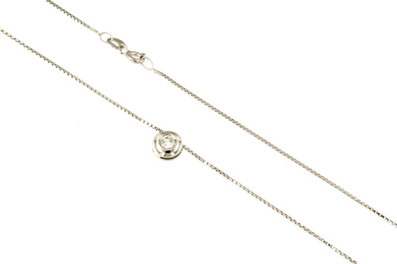 COLLANA ORO BIANCO 750/1000 PUNTO LUCE A CIPOLLINO CON DIAMANTE TAGLIO BRILLANTE CT 0.20 H - SI1 - CM. 45.5 - 