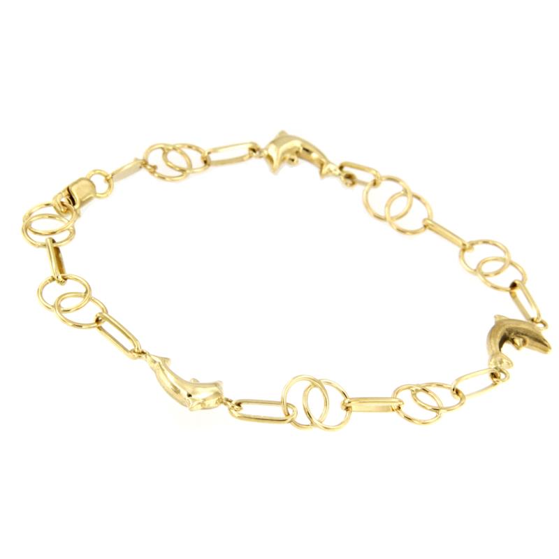 BRACCIALE ORO GIALLO 750/1000 CON DELFINI SEMI-SATINATI - CM. 18.5 - 