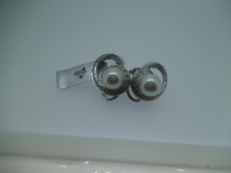 COPPIA ORECCHINI CON PERLE E DIAMANTI  0.58 CT. TOT. ORO B. 750/1000 - 