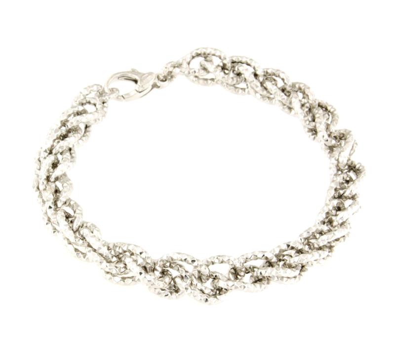 BRACCIALE ORO BIANCO 750/1000 MAGLIA TIPO TRECCIA MARTELLATA - CM. 19 - 