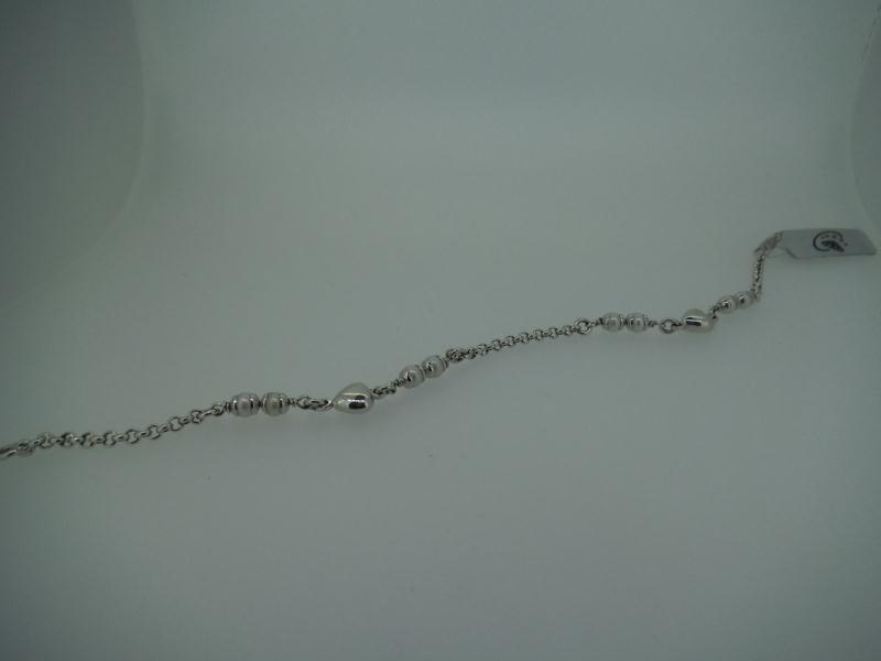 BRACCIALE ORO BIANCO 750/1000 CON PERLINE E CUORI - 