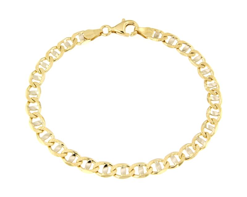 BRACCIALE DUE ORI 750/1000 MAGLIA GRUMETTA CON TRAVERSINO SEMI-DIAMANTATA - CM. 18.5 - 