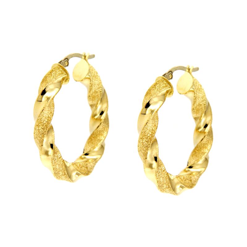 COPPIA ORECCHINI ORO GIALLO 750/1000 OVALI RITORTI SEMI-SATINATI  - 