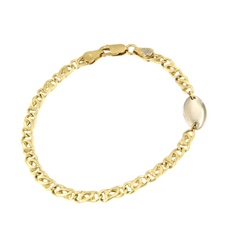 BRACCIALE DUE ORI 750/1000 MAGLIA GRUMETTA DOPPIA CON TARGHETTA - CM 20 - 