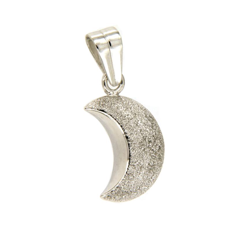 CIONDOLO ORO BIANCO 750/1000 MEZZA LUNA SEMI-DIAMANTATA - 