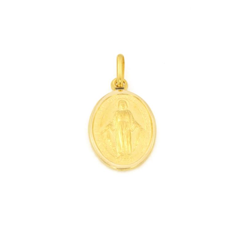 MEDAGLIETTA RELIGIOSA ORO GIALLO 750/1000 OVALE CON MADONNA DEI MIRACOLI - 