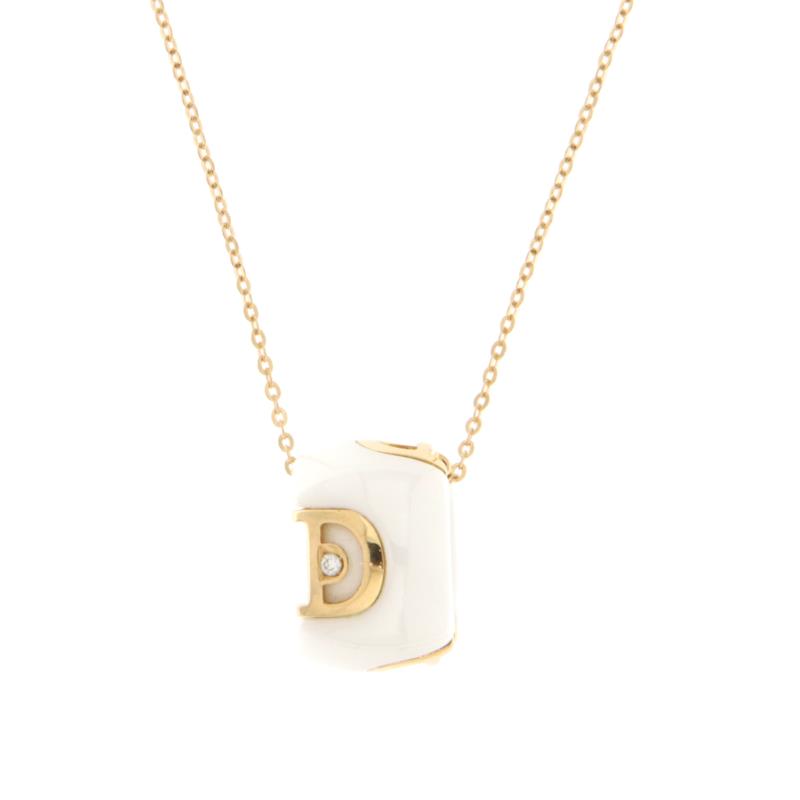 DAMIANI- CATENA CON PENDENTE - ORO ROSA 750/1000 -  COLLEZIONE D.ICON CON RONDELLA PASSANTE IN CERAMICA E DIAMANTE TAGLIO BRILLANTE CT 0.01 - CM 49 - DAMIANI