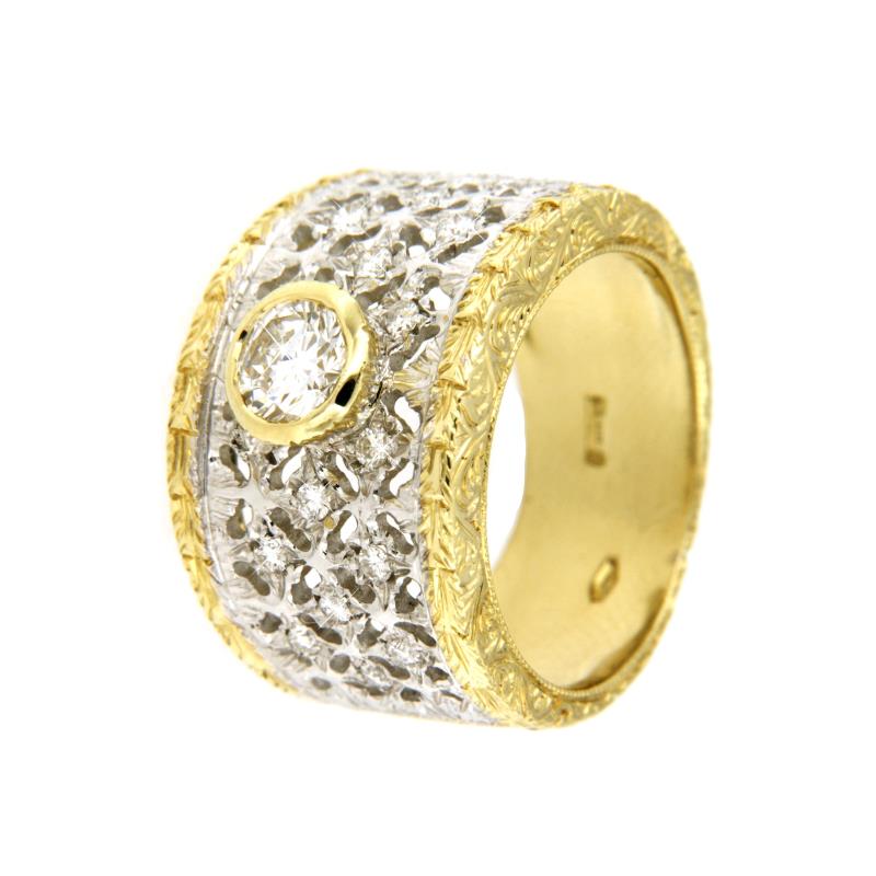 ANELLO DUE ORI 750/1000 TIPO BUCCELLATI CON DIAMANTI T. BRILLANTE CT 0.70 TOTALI G - VS - MIS. 10.5 - 