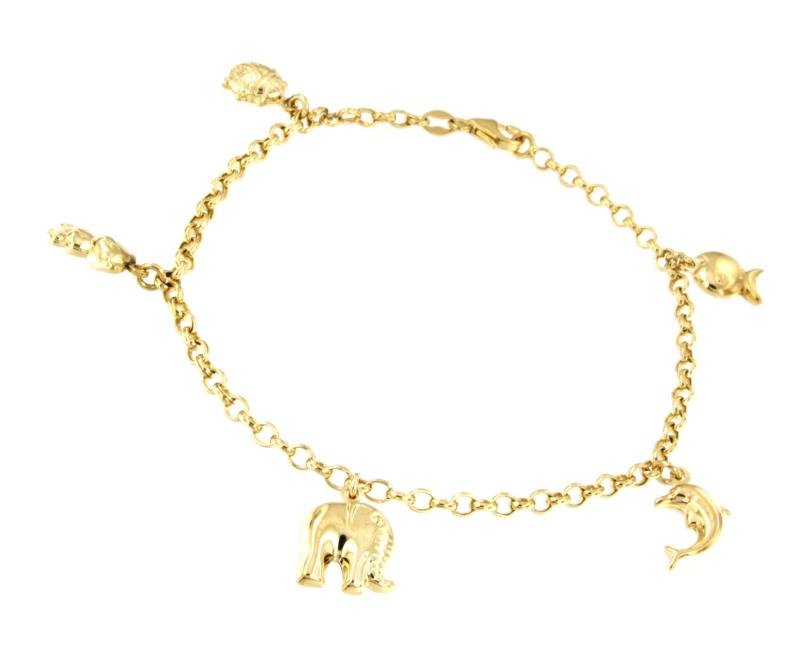 BRACCIALE ORO GIALLO 750/1000 CON ANIMALETTI PENDENTI - CM. 21 - 